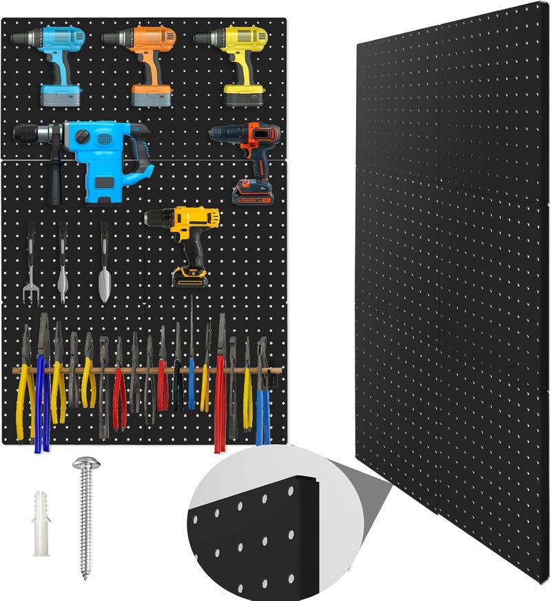 Hogurity Peg Board, 6 Pack 12"x12" Black Metal Pegboard Panels Pegboards Wall Organizer with Bent Frame Large Heavy Duty Peg Board for Walls Home, Garage Tool Storage, Workbench, Craft Room, Kitchen - Image 1